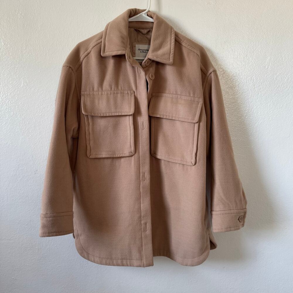 Abercrombie & Fitch Womens XS Oversized Shacket Light Beige Utility Jacket